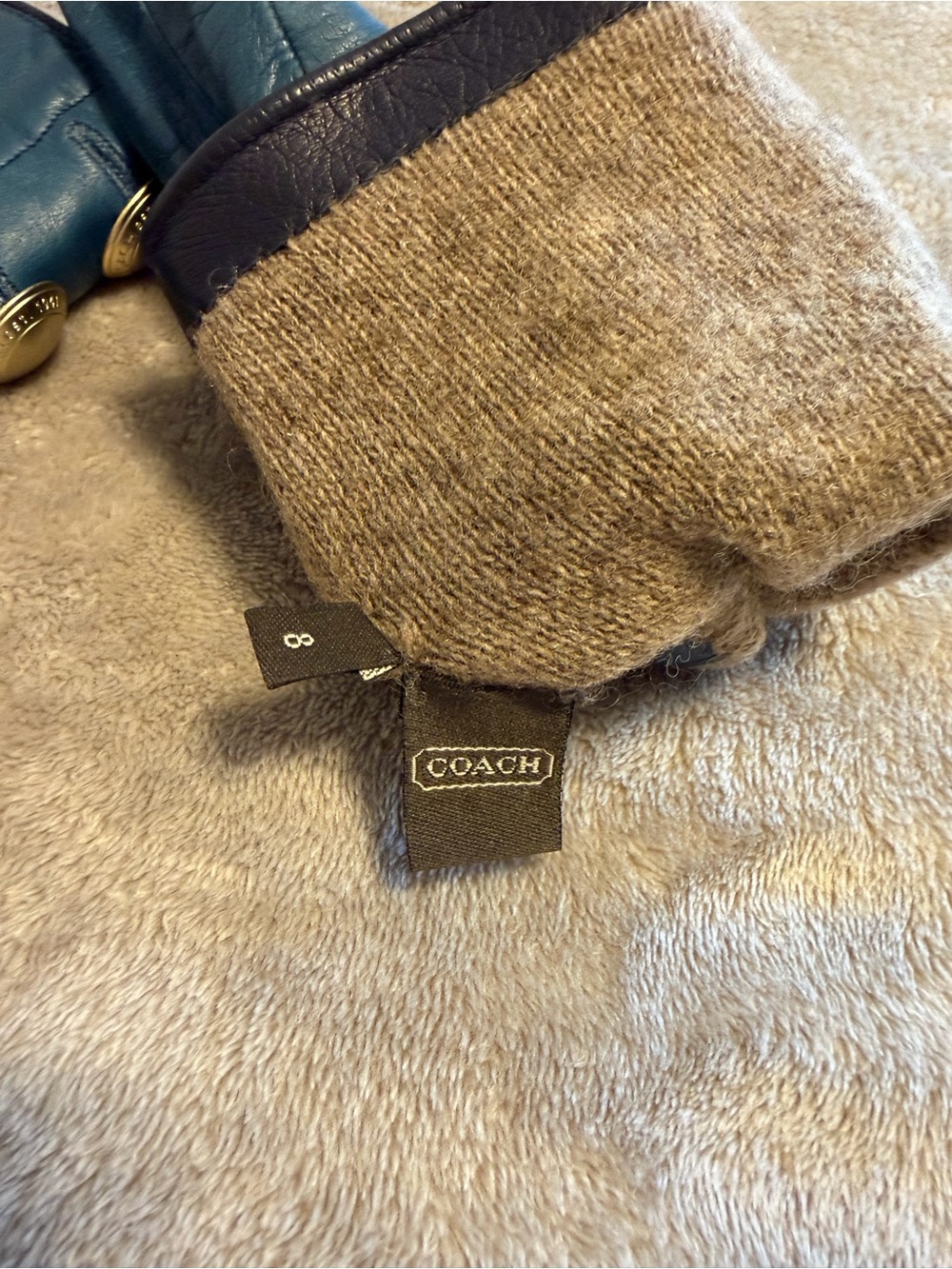 Coach Teal Leather Gloves with Gold Button Details - Picture 3 of 7